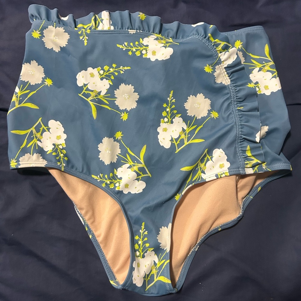 Kortni Jeane Blue Floral High-Waist Bikini Bottoms